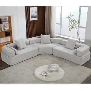 3 Piece Curved Modular Sectional Sofa, Oversized 4-Seater Upholstered Couch w/ Plush Boucle Fabric, Easy Assembly, Free Combination - 1 of 4