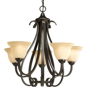 Progress Lighting Torino 5-Light Chandelier, Steel, Forged Bronze, Etched White Glass - 1 of 2