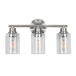 DORESshop 15.7 in. 3-Light Brushed Nickel Cylinder Modern Bathroom Vanity Light with Clear Glass Shade, Wall Lamp for Mirror - 1 of 4