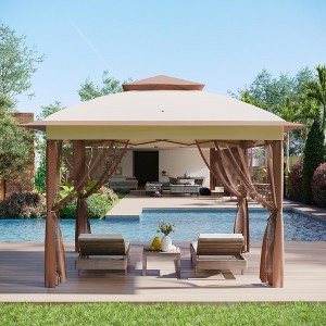 11x11 Pop Up Instant Gazebo Tent for Backyard, Pop Up Gazebo With Mosquito Netting, Outdoor Canopy Gazebos Waterproof With Portable Carrying Bag - 1 of 4