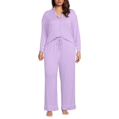 Lands' End Women's Cooling 2 Piece Pajama Set - Long Sleeve Top and Pants