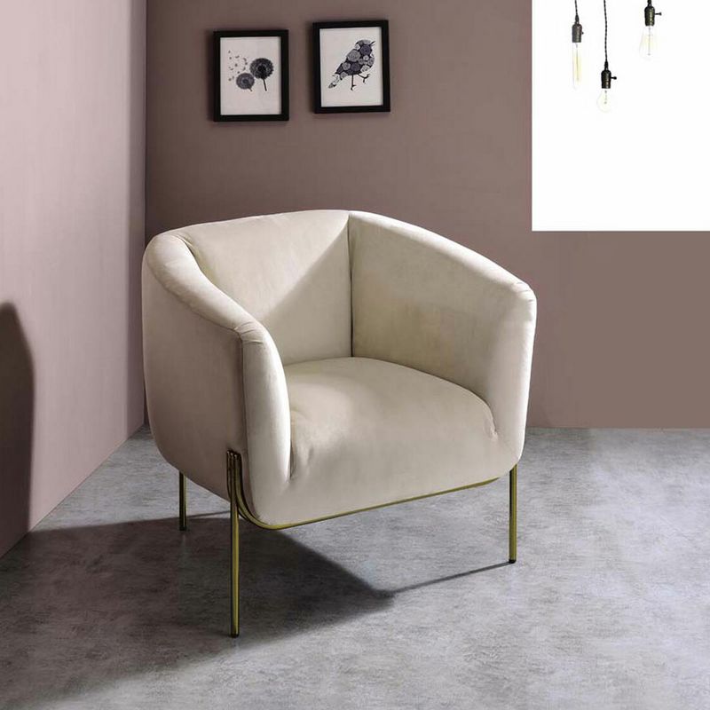 Simple Relax Beige Velvet Accent Chair in Gold Finish, 2 of 5