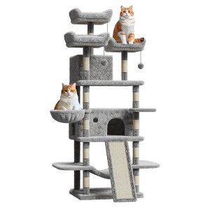 68.5" Multi-Level Cat Tree for Indoor, Heavy Duty Adult Cat Tower with 2 Condos, Plush Perches, Sisal Scratching Posts,Hammocks,Basket,Dangling Balls - 1 of 4