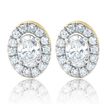 Pompeii3 3/4Ct Oval Diamond Halo Earrings in White or Yellow Gold Lab Created