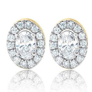 Pompeii3 3/4Ct Oval Diamond Halo Earrings in White or Yellow Gold Lab Created - 1 of 4