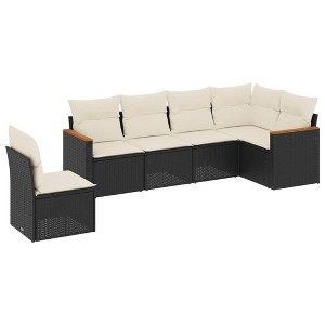 vidaXL 6 Piece Patio Sofa Set with Cushions - Black and Cream Without Table - 1 of 4