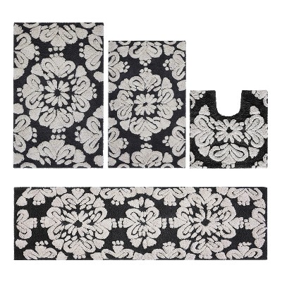 Medallion Collection 4 Piece 100% Cotton Tufted Bathroom Rug Set  with Non-Slip Backing, Machine Washable, Tumble Dry Bath Mat