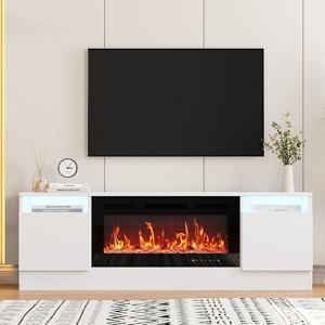 Acekool Modern White TV Stand for Living Room, Entertainment Center for TV up to 75", Storage Cabinets & Fireplace Insert Space, 70 Inch Console - 1 of 4
