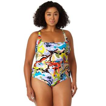 Anne Cole Plus - Women's Belted Square Neck One Piece Swimsuit