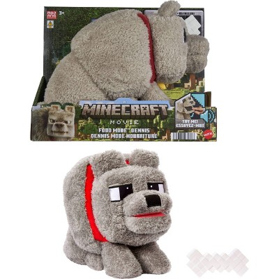 Minecraft Food Mode Dennis Plush Interactive Toy with Sounds & Bone Accessory, Inspired by the Movie