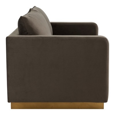 Modern Mid-Century Gray Velvet Loveseat with Gold Frame