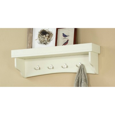 Ivory Shaker Cottage Coat Hooks with Tray Shelf
