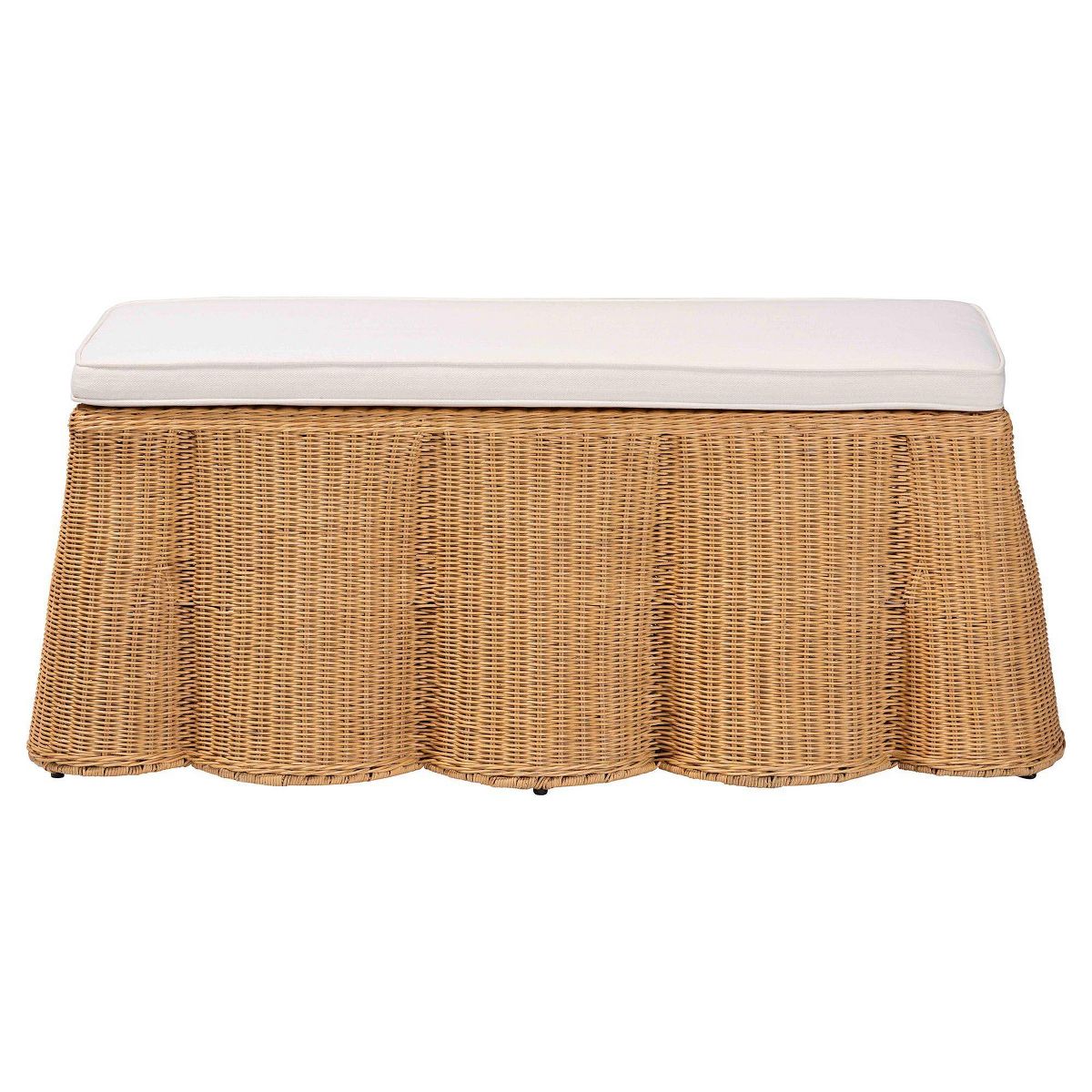 bali & pari Palm Scallop Natural Rattan Rectangle Ottoman with Cushion Light Honey - thumbnail 2