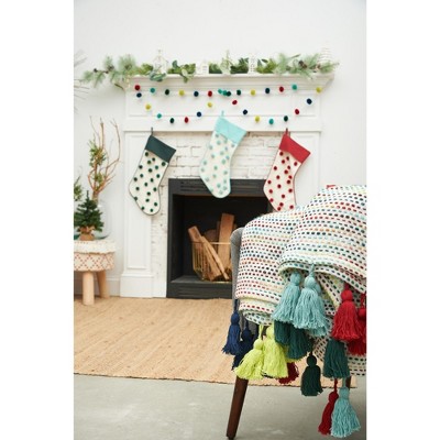 Aqua and White Tufted Dot Christmas Stocking