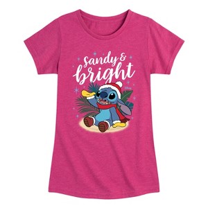 Girls' - Lilo and Stitch - Sandy and Bright Christmas Fitted Short Sleeve Graphic T-Shirt - 1 of 4