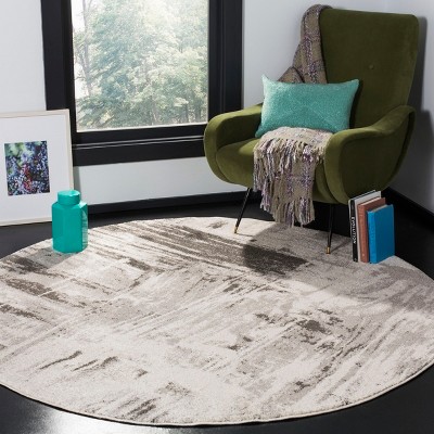 Ivory and Gray Abstract Round Synthetic Area Rug