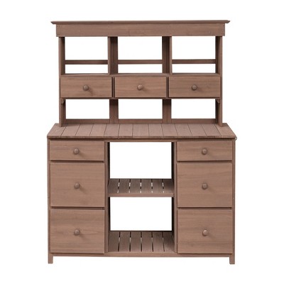 NicBex Outside Potting Bench Table with Multiple Drawers and Open Storage Shelves Farmhouse Garden Work Bench Station Outdoor