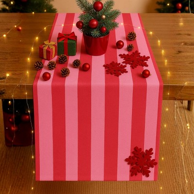 Folkulture Christmas Table Runner | Vertical Striped Pink & Red 100% Cotton Washable Table Decor for Dining, Parties & Christmas Home Decor