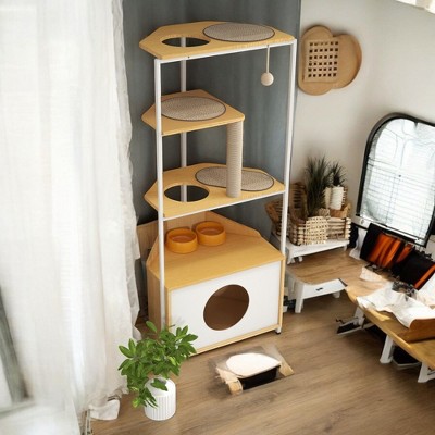 Alilang 23.62 Inch Wall-Mounted Vertical Shelf with Five Tiers and Minimalist Design-Light Oak