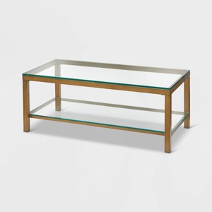 Manhattan Coffee Table Gold - Buylateral: Rectangular 2-Tier Metal & Glass, Fixed Shelf, 18.5" Height - 1 of 4