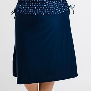 Calypsa Women's Plus Size Below The Knee Swim Skirt With Capri Leggings - 1 of 4