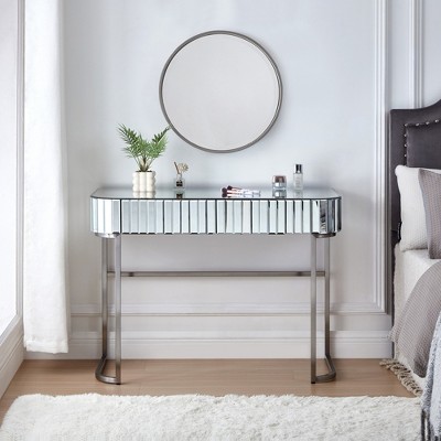 GlasFlength Stylish Multifunctional Vanity Tables with Ample Storage for Bedroom or Cloakroom Decor, Modern Design Style, Silver,39.4”*17.7”*29.3"