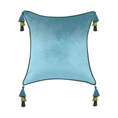 18"x18" Velvet Reversible Tassel Square Throw Pillow Teal/Olive - Edie@Home