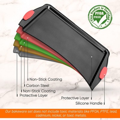 NutriChef 15" Non-Stick Carbon Steel Cookie Sheet with Red Silicone Handles