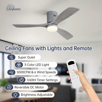 52 Inch Flush Mount Ceiling Fan with Remote Control, Wood Blades Modern Outdoor Ceiling Fans for Bedroom/Farmhouse/Patio/Indoor Quiet DC Motor