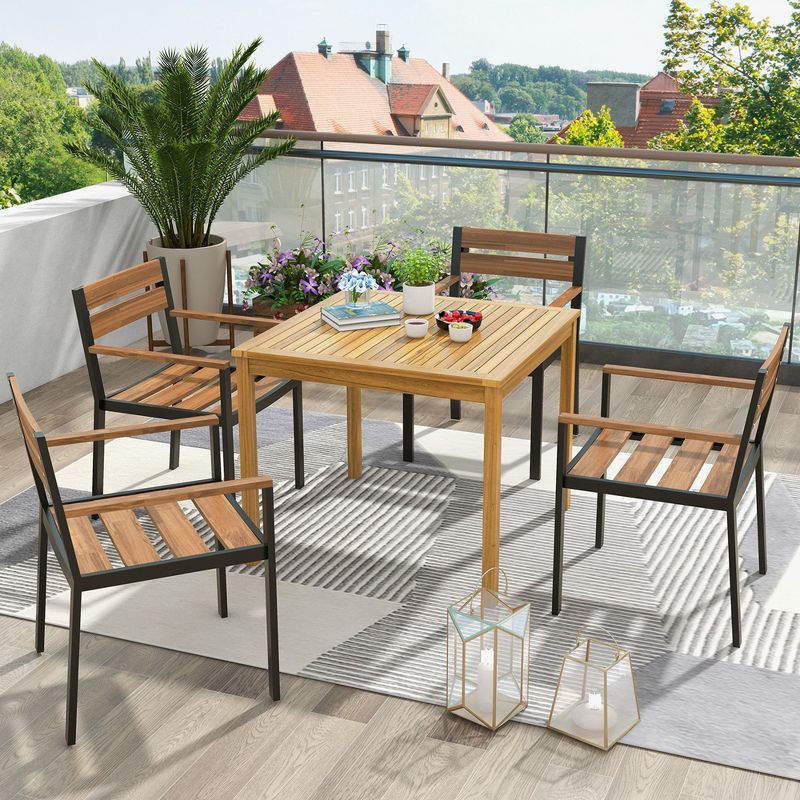Costway Patio Dining Table Acacia Wood Square Outdoor Bistro with 1.9'' Umbrella Hole Yard, 3 of 11