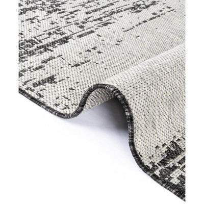 Charcoal Gray Round Abstract Outdoor Area Rug