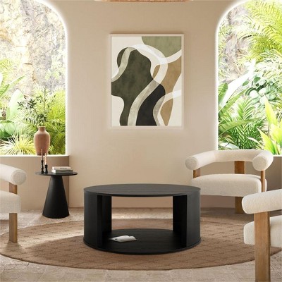 Hobo 40 Inch Round Coffee Table With Storage,40 Inch Round Coffee Table  with Pedestal Base-Maison Boucle