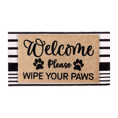 welcome paws black with striped rug