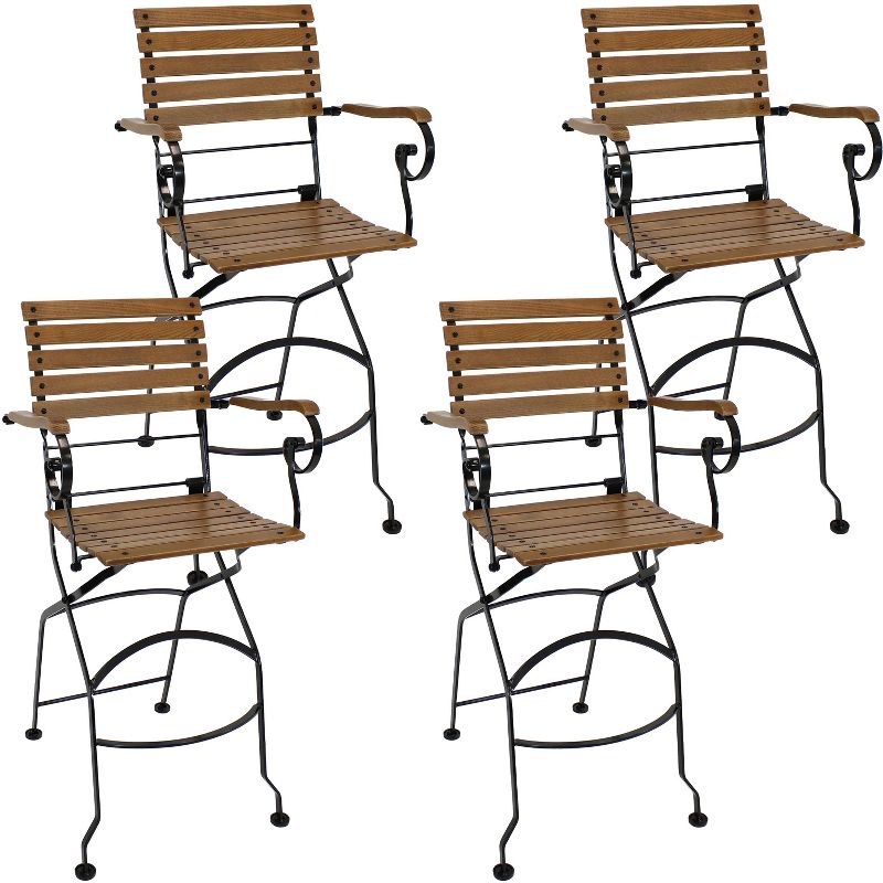 Sunnydaze Indoor/Outdoor Patio or Dining Deluxe Chestnut Wooden Folding Bistro Bar Arm Chair - Brown, 1 of 11