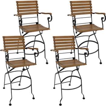 Sunnydaze Indoor/Outdoor Patio or Dining Deluxe Chestnut Wooden Folding Bistro Bar Arm Chair - Brown