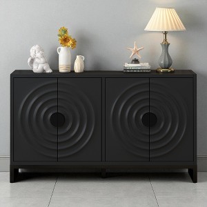 Sideboard Storage Cabinet with Water Wave Textured Doors, Rubberwood Veneer, Adjustable Shelves, Wooden Buffet Console for Dining Room or Kitchen - 1 of 4