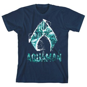 Aquaman Logo Trap Graphics Boy's Navy T-shirt - 1 of 3