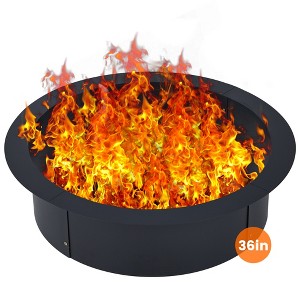 COZONY Outdoor Fire Pit Ring, Heavy Duty Wood Burning Firepit for Camping, Backyard & Bonfire, Round Metal Fire Pit with Tongs, Black - 1 of 4