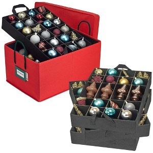Hold N' Storage - Under bed Christmas Ornament Storage Container Box with Dividers and 2 Durable Trays - Fits up to 48 - 3" Ornaments - Red - 1 of 4