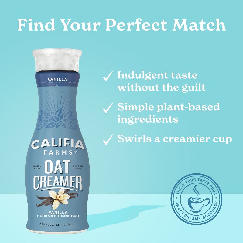 Califia Farms Vanilla Oat Milk Coffee Creamer - 25.4 fl oz, 4 of 10
