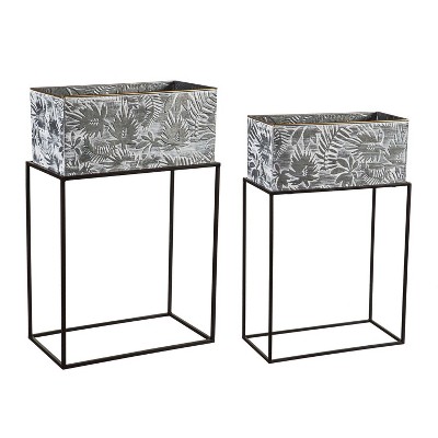 Evergreen Metallic Embossed Floral Planters, Set of 2