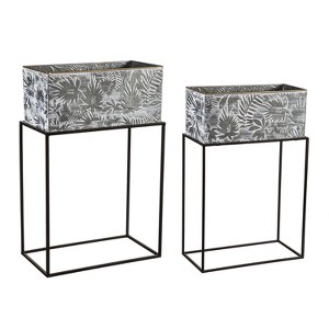 Evergreen Metallic Embossed Floral Planters, Set of 2 - 1 of 4