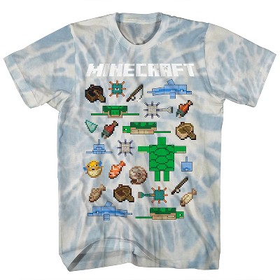 Boys Minecraft Video Game T-Shirt - Black and Green Creeper Face - Official Minecraft Tie Dye Shirt