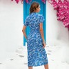 Clearlove Women's Summer Vacation Dress With Floral Short Sleeved Midi V-Neck Long Shirt Dress - 4 of 4