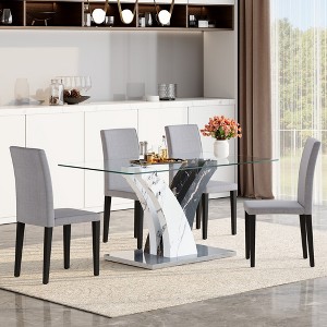 5-Piece Dining Set with Tempered Glass Table and 4 PU Armless Chairs - 1 of 4