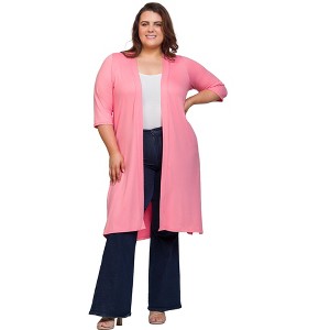 Plus Open Front Knee Length Duster Cardigan - 24seven Comfort Apparel™ - 1 of 3