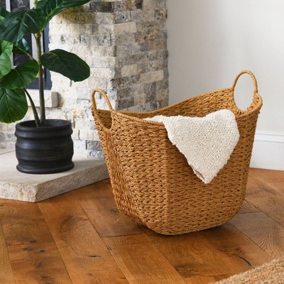 Natural Seagrass Oval Wicker Storage Basket with Handles