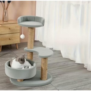 Aortzio 26.9"H 3-Tier Cat Tree with Scratching Posts&Ball Toy - 1 of 4