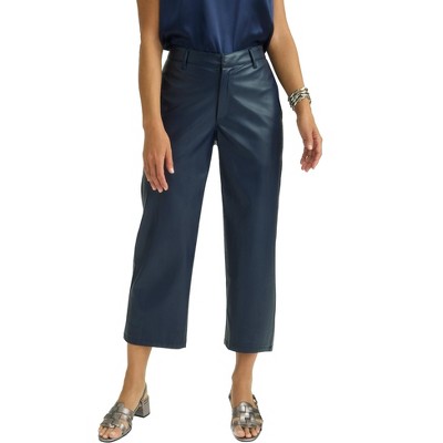 Jessica London Women's Plus Size Faux Leather Wide-Leg Crop Pant