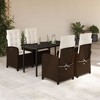vidaXL 5 Piece Patio Dining Set - Brown Poly Rattan Reclining Chairs with Cushions & Tempered Glass Table - Outdoor Garden Furniture - 2 of 4